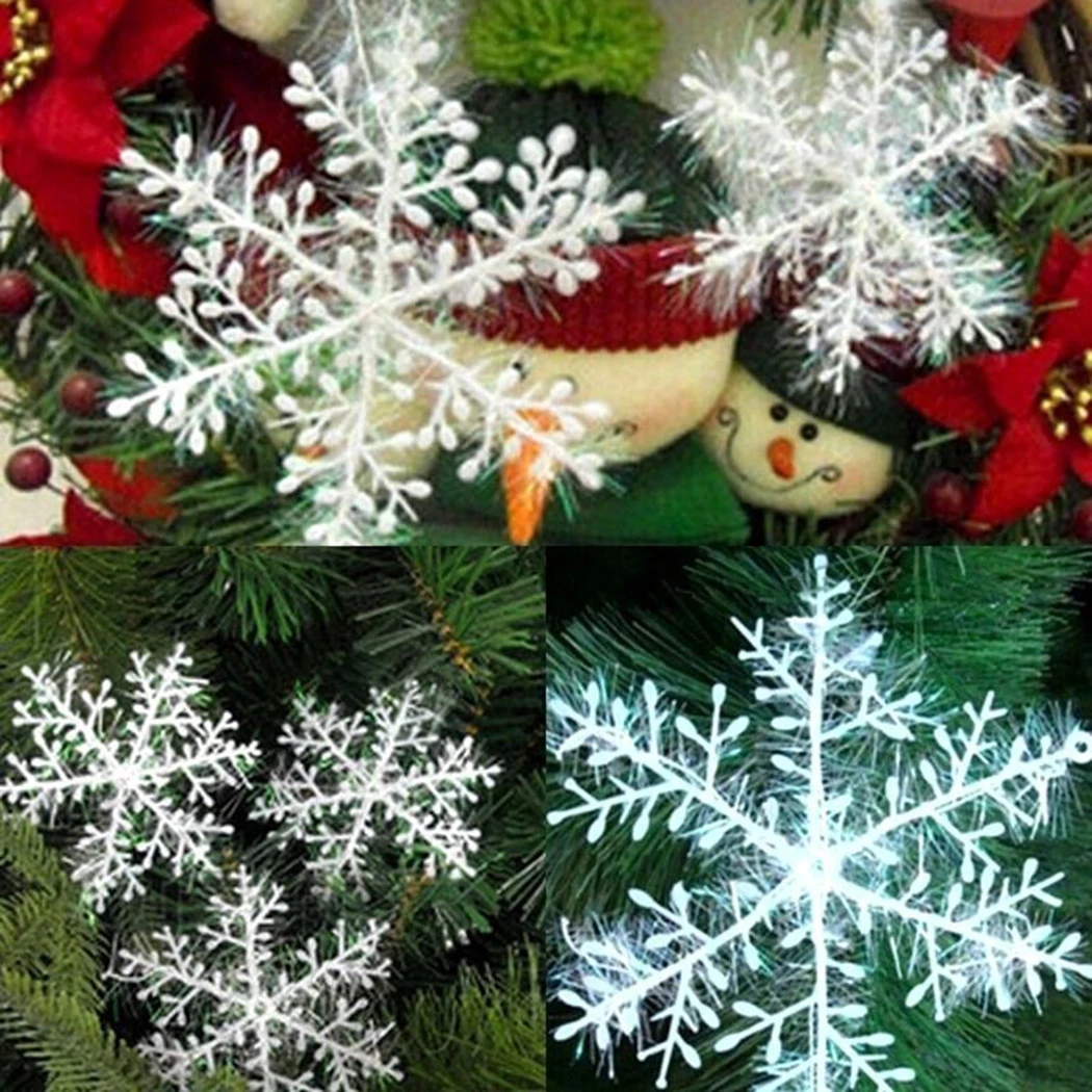 

24pcs Glitter Powder Snowflake Strings Christmas Tree Hanging Pendant Ornaments Decoration Party For Home Vase Party Navidad