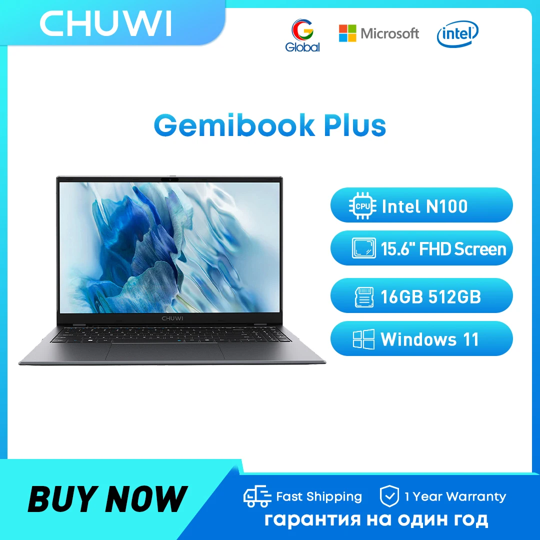 Ноутбук CHUWI GemiBook Plus 16 ГБ LPDDR5 512 ГБ SSD Intel Alder Lake N100 15,6 дюймов FHD 1920*1080 WiFi 6 Windows 11 - ТОП 100 товаров марта