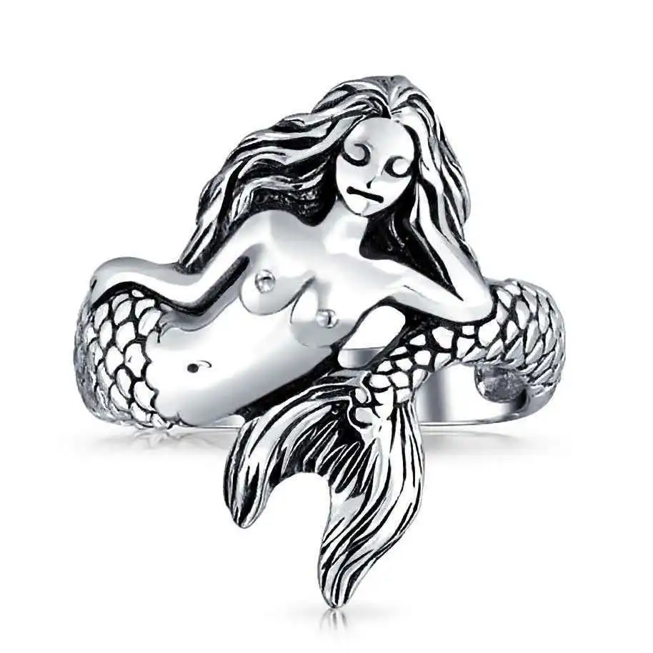 

Creative Women's Ladies Ring Simple Retro Ancient Thai Carved Mermaid Fish Tail Female Ring Temperament Girl Jewelry