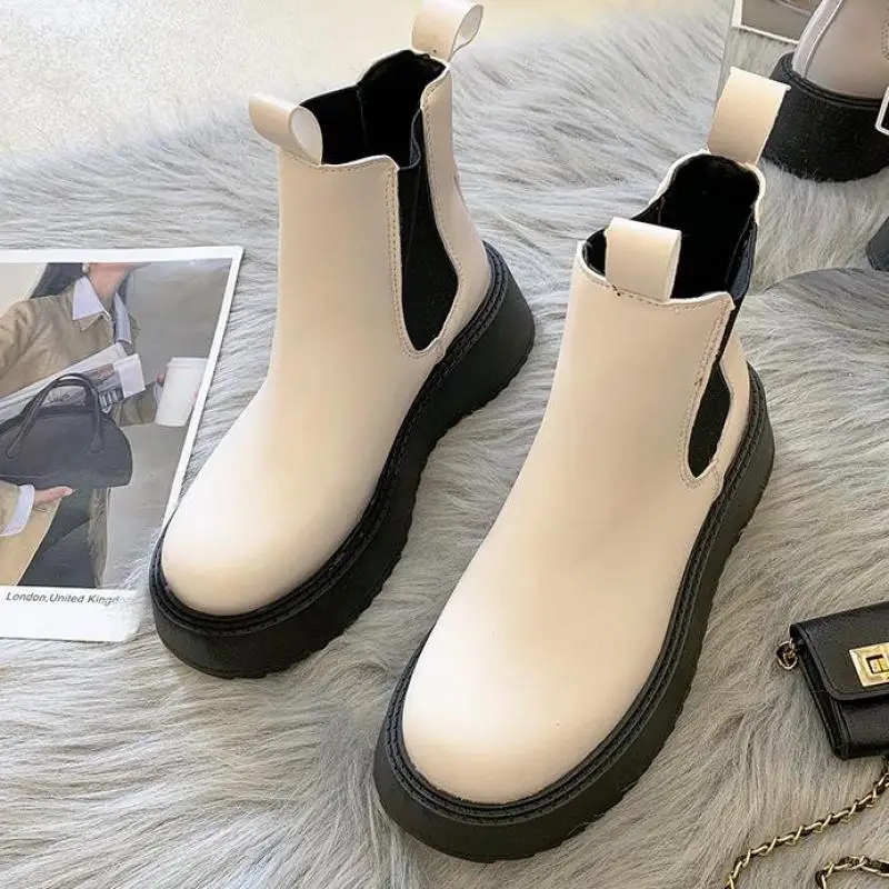 Новинка 2023, роскошные женские ботинки челси, зимняя обувь на массивной  подошве, на платформе, без застежки, на квадратном каблуке, женские ботинки  из искусственной резины | AliExpress