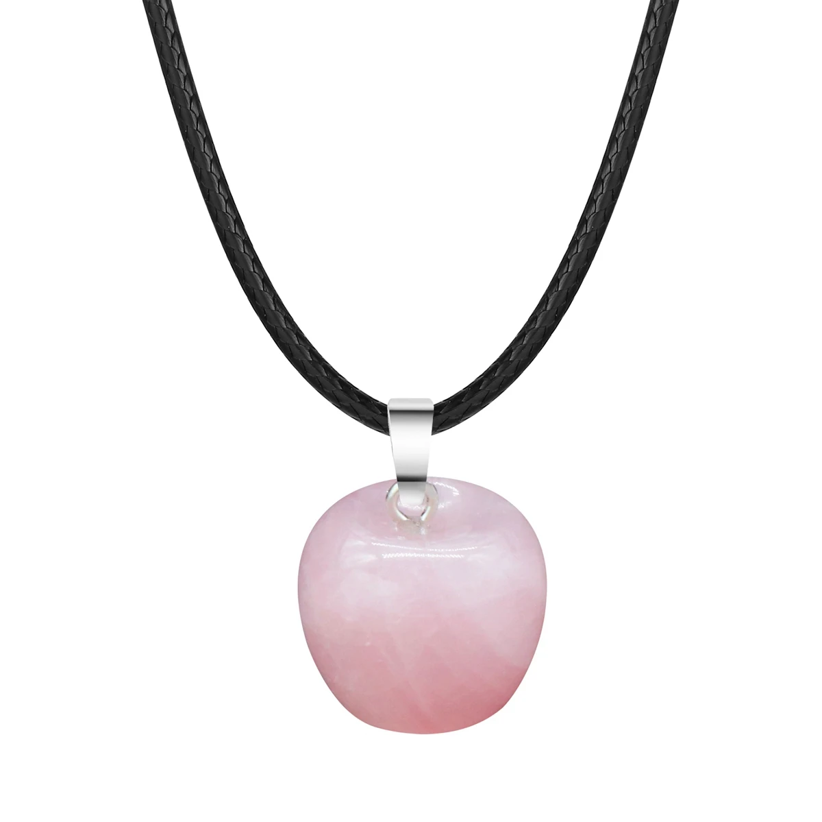 

MINI Rose Quartz Apple Pendant Necklace for Women Girls Fruits Gemstone Choker Jewelry for Party