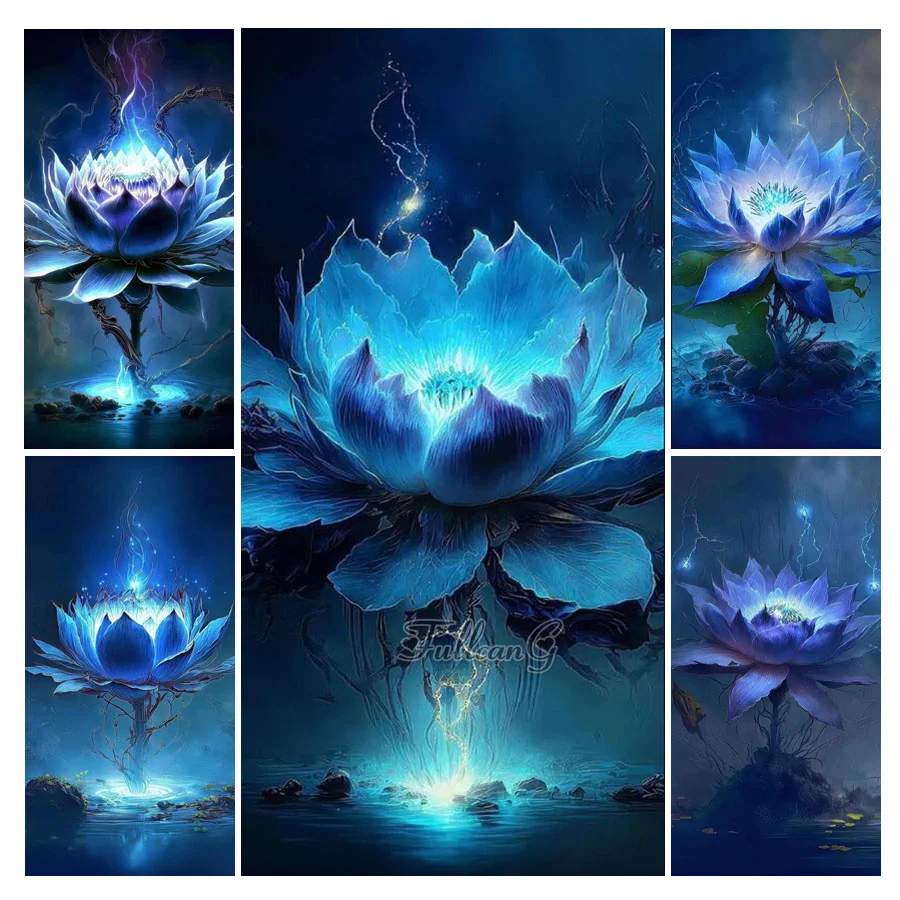 

Large Size 5d Diy Diamond Painting Cross Stitch Fantasy Lotus Scenery Full Drill Mosaic Embroidery Flowers Home Decor AA4035