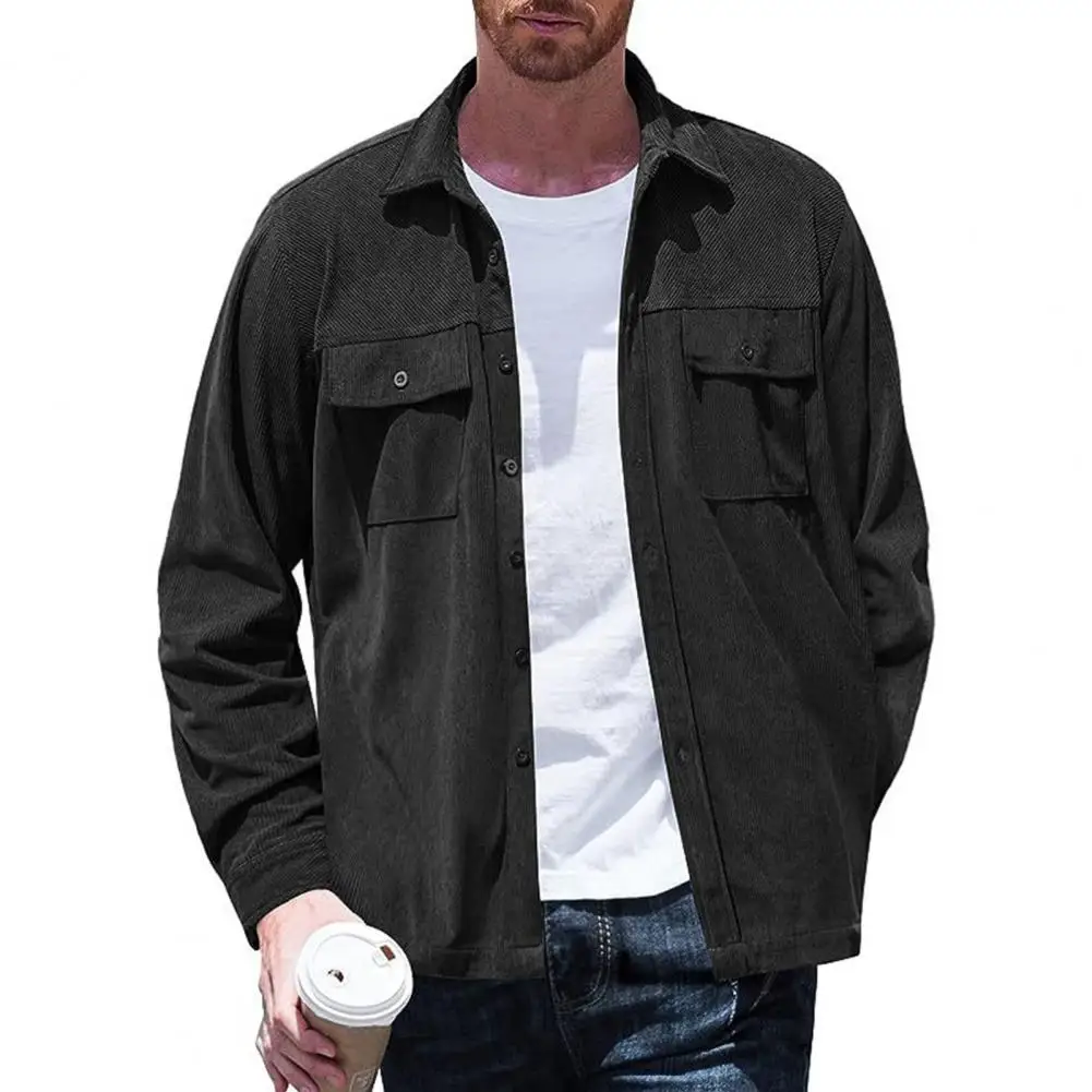 

Куртка мужская однобортная с воротником с лацканами, стильная свободная модная с несколькими карманами, с лацканами, осень-весна