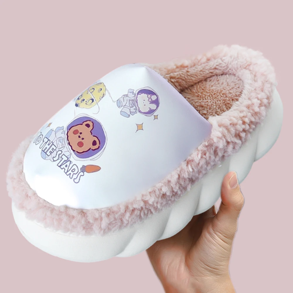 

New Soft Sofa Women Cotton Slippers Wrapped Heel Thick Balls EVA Sole Warm Shoes Waterproof PU Leather Winter Men Home Sweet