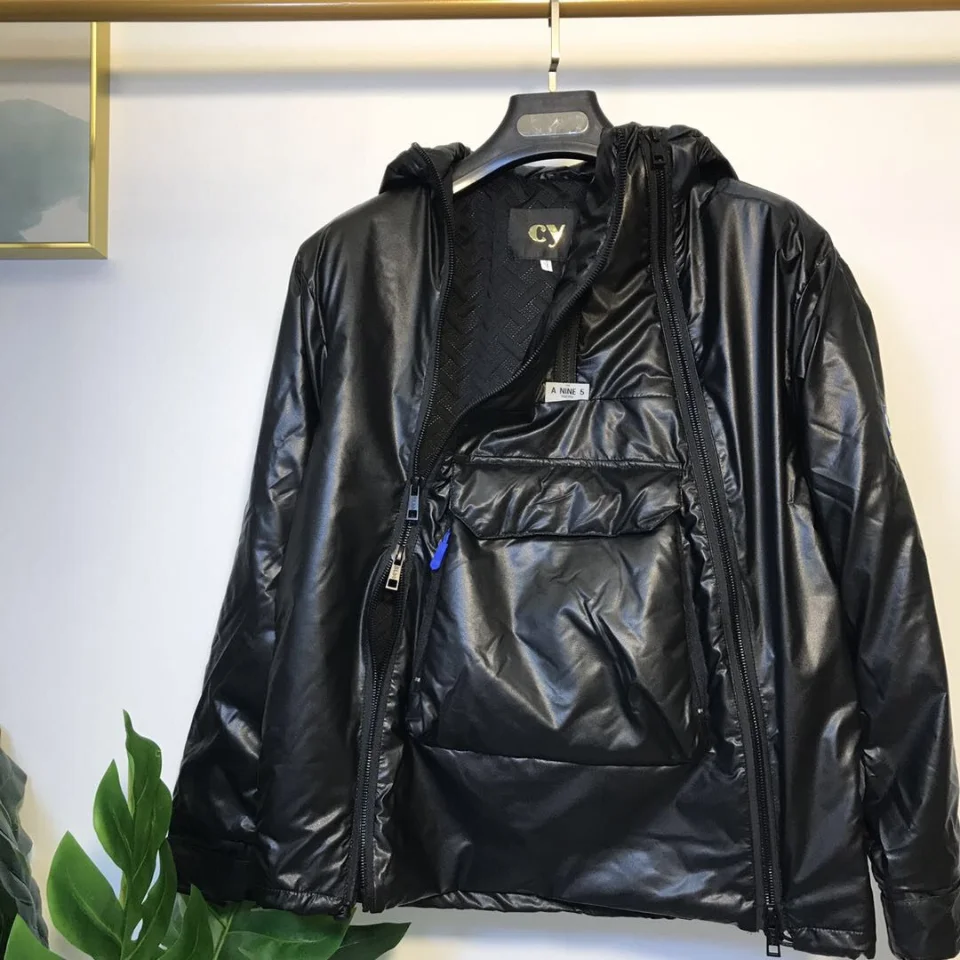 New Winter Men's Jacket Double Zip Cotton Jacket Parka Long Sleeve Hooded Loose Coats Fashion Big Pocket Warm  Brand