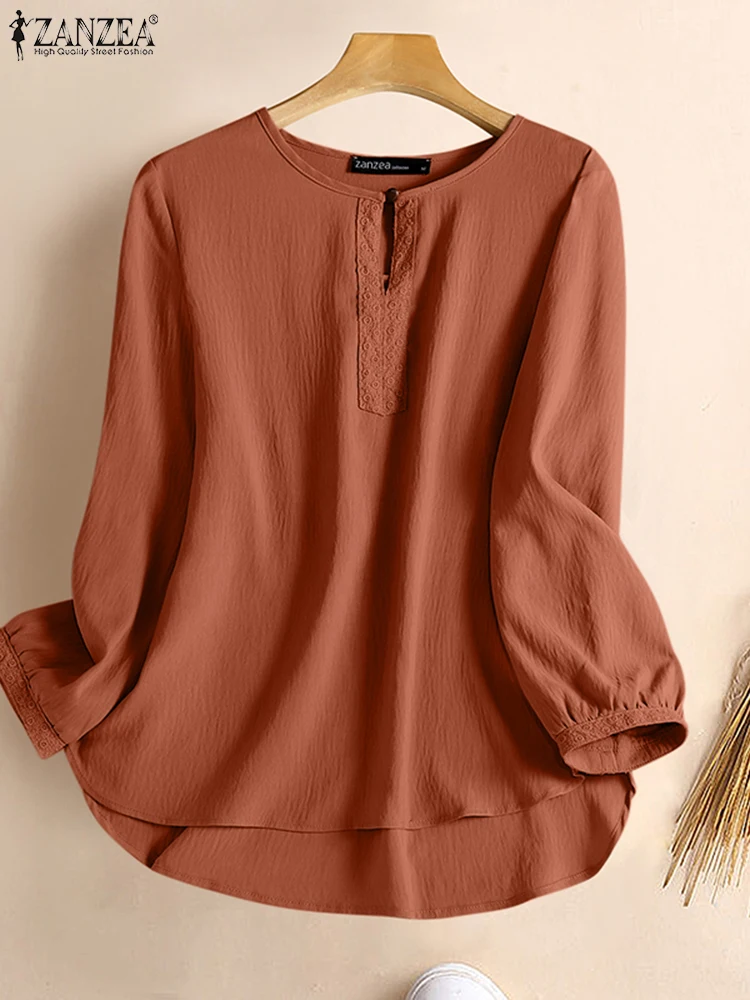 ZANZEA Женская осенняя блузка с длинным рукавом повседневные однотонные топы