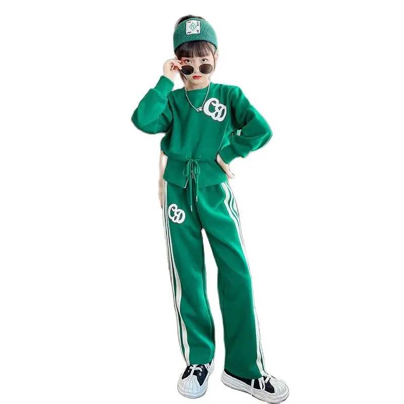 

Girls Clothes Casual Suit Spring Autumn New Fashion Hoodies Top + Side Striped Pants 2pcs Teenage Korean Tracksuit Outfits 4-14Y