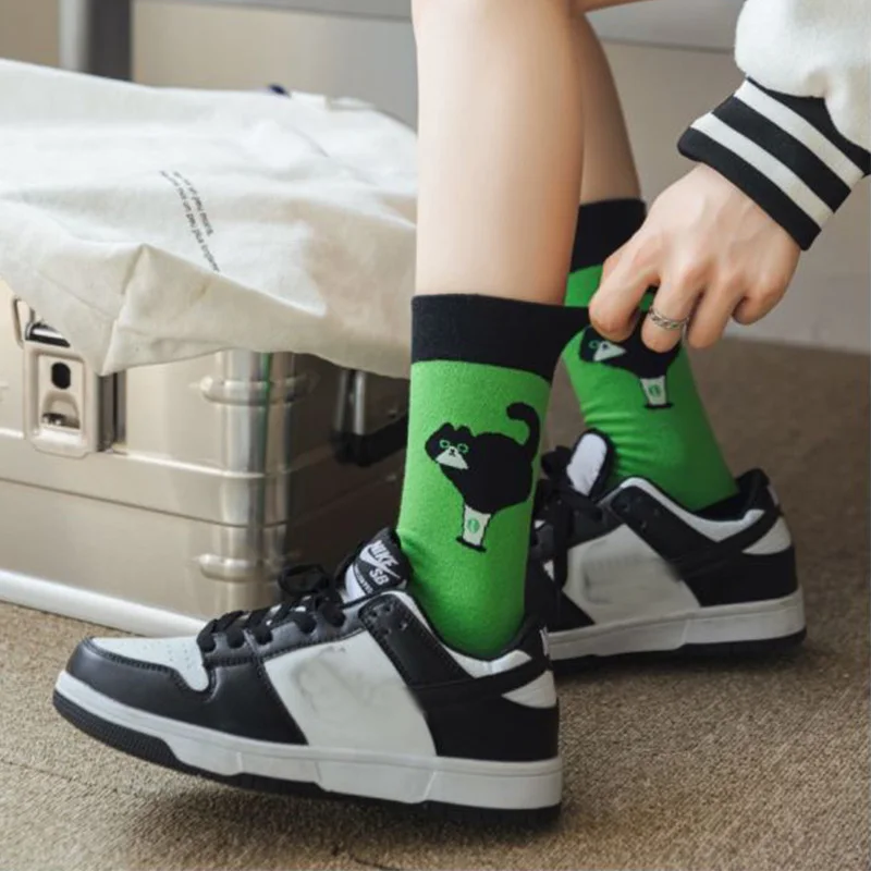 5 Pair Kawaii Splicing Cotton Socks Female Cartoon Animal Print  Long Socks Fashion Winter Socks Women Cycling Girl Leg Warmer