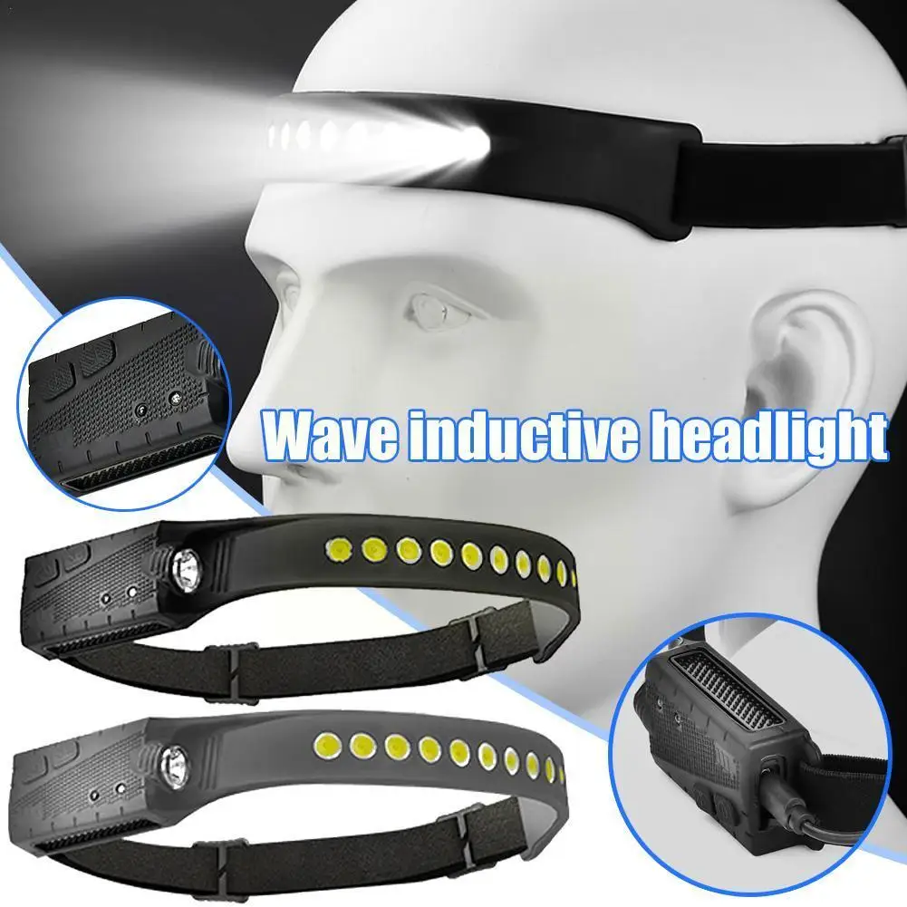 

Waving Sensor Cob Headlight Outdoor Riding Light Usb Running Light Headlight Light Silicone Night Charging P7e6
