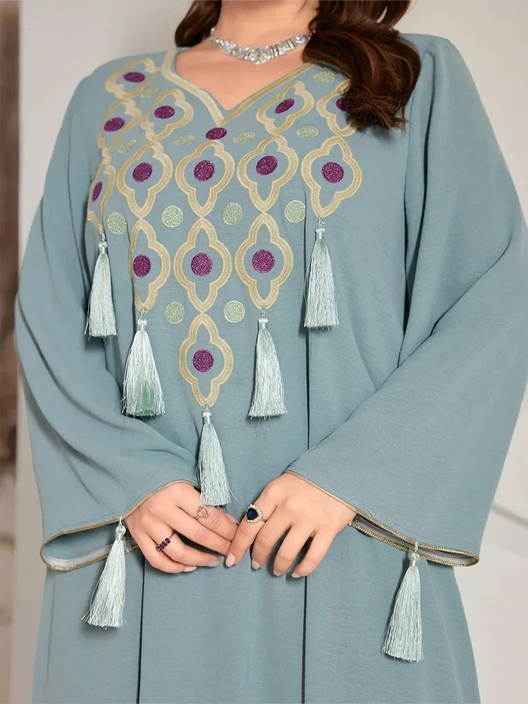 Ид Джеллаба абайи с кисточками и вышивкой для женщин 2024 мусульманское платье