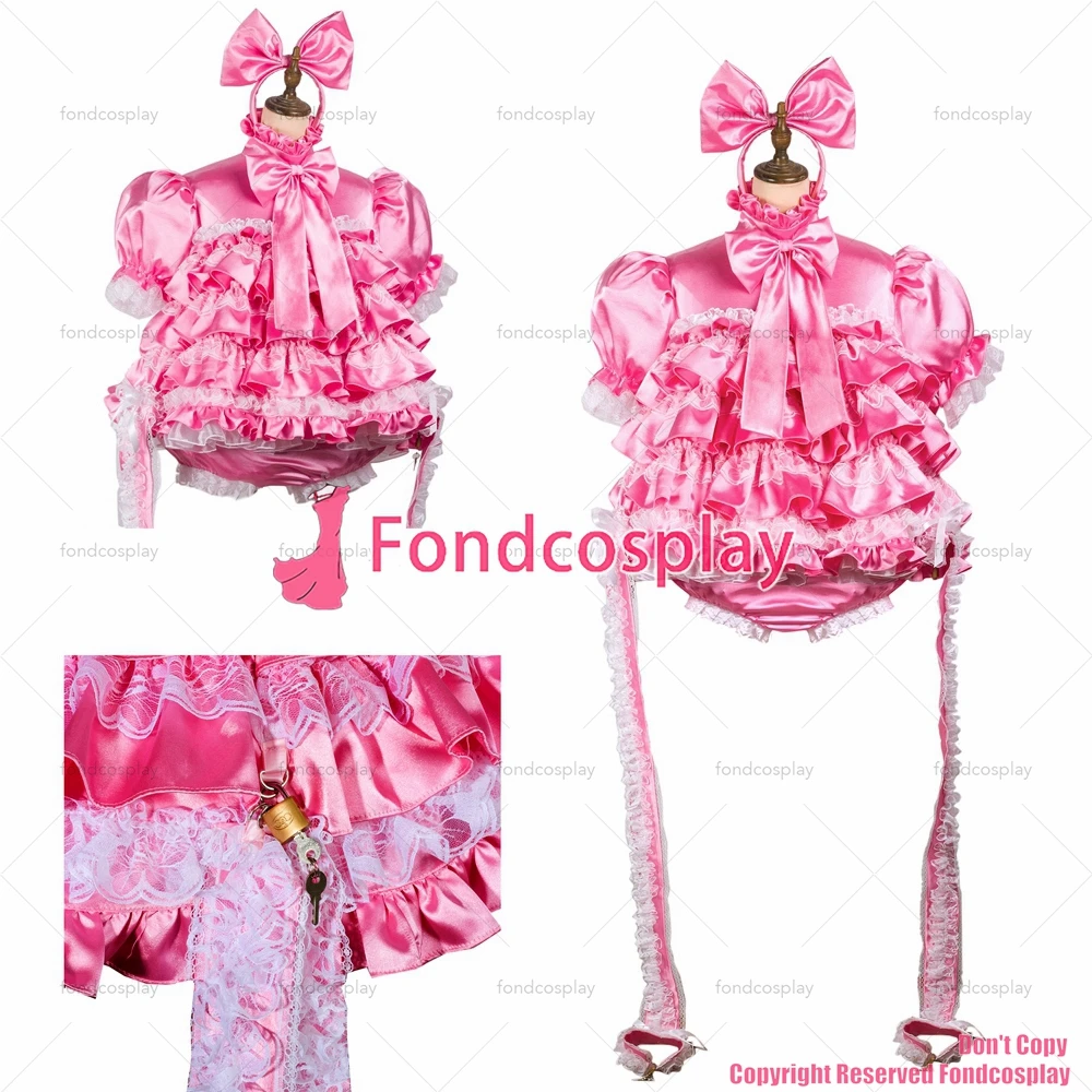 

Сексуальная одежда для взрослых fondcosplay, ярко-розовое атласное платье с замком, Униформа, наручники, CD/TV[G3760]
