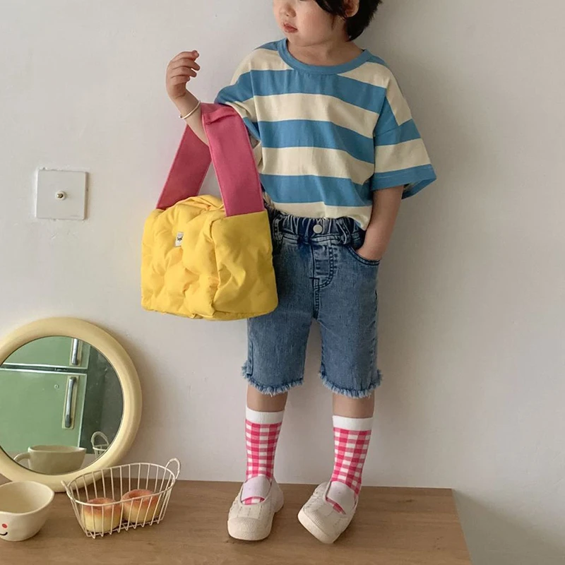 RiniLucia Baby Girl Cotton T-shirts Cute Kids Stripped T Shirt For Girls Children Summer Short Sleeve Tops Infant Clothing