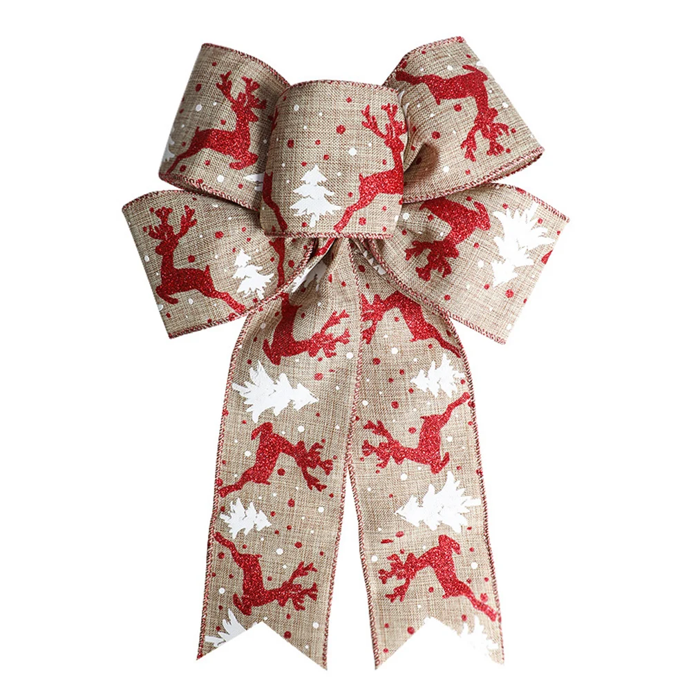 

6PCS Christmas Tree Topper DIY Wrapping Bows Crafts Eye-catching with Classic Christmas Print for Holiday Party Decoration