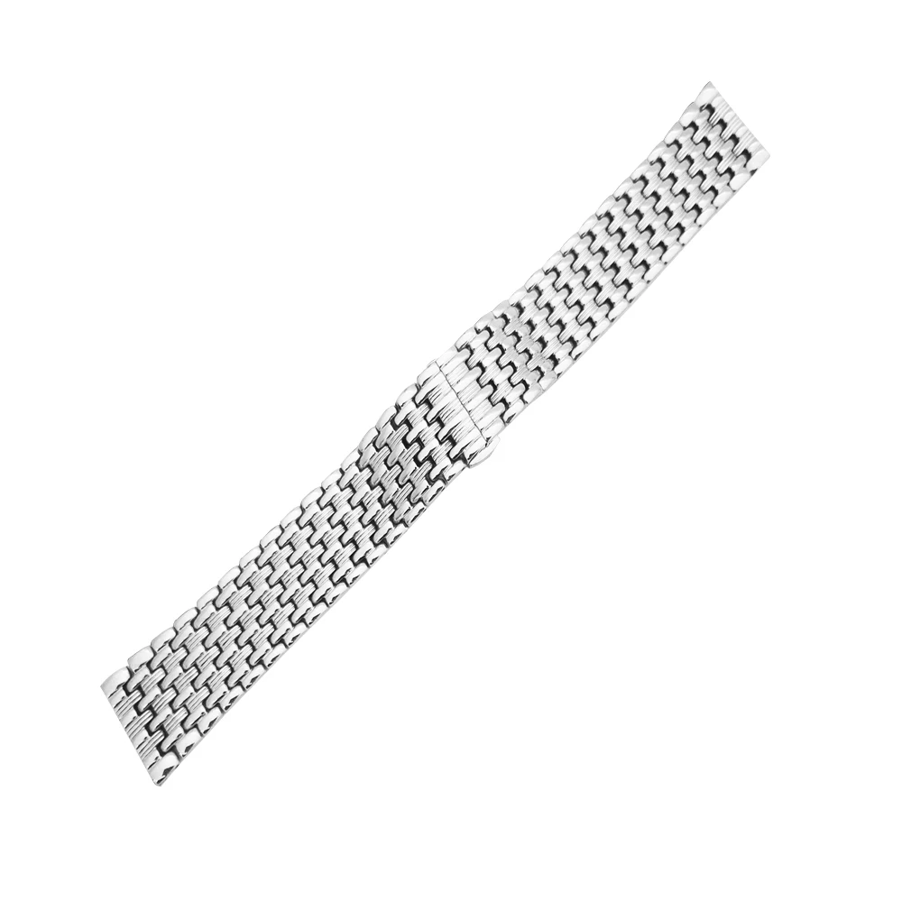 18mm 20mm 22mm Stainless Steel Solid Butterfly Buckle Bead of Rice Straight End Watch Band Strap Fit for All Watches