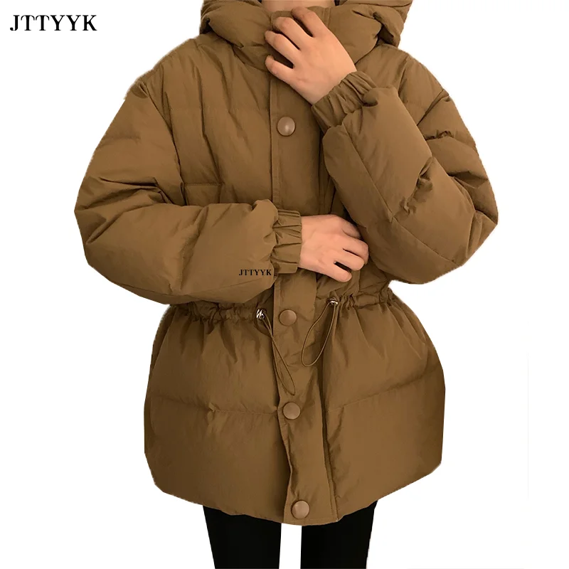 Korean Winter Bread Clothing Woman Thick Warm Duck Down Coat Women Casual Hooded Slim Parkas Jacket Female Solid Puffer Outwear