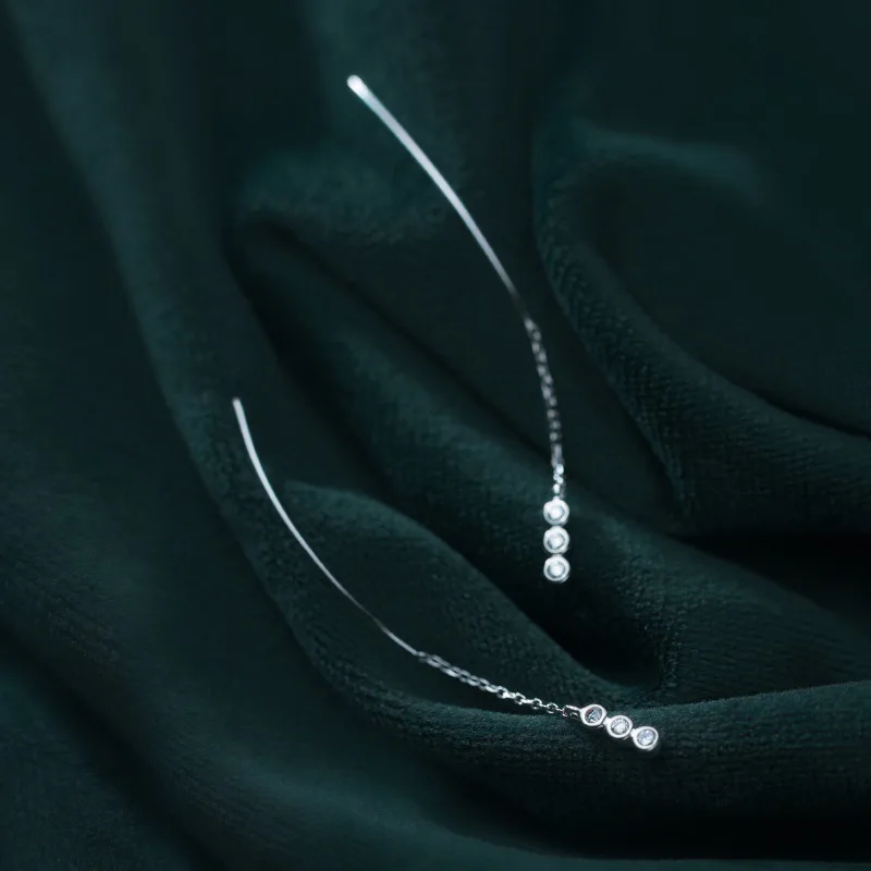 

Designer Style Three Round Zircon Long Tassel Drop Earrings Wave Chain Ear Line Earrings For Women Girl Minimalist Jewelry