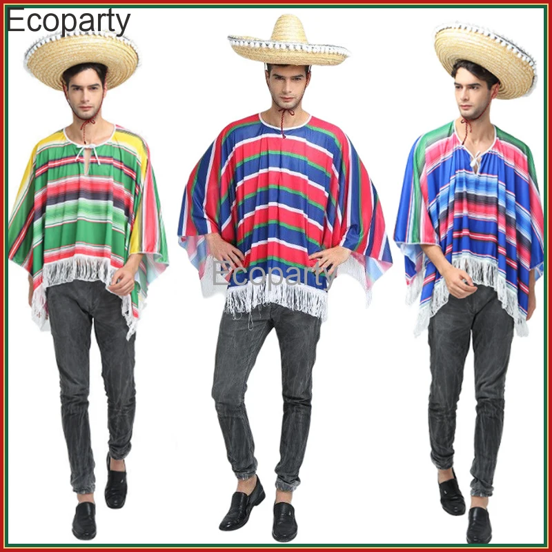 New Mexican Poncho Wild West Cowboy Costume For Men Women Carnival Party Bandit Outfits Blanket Adult Mexico Hippie Wear Cloak