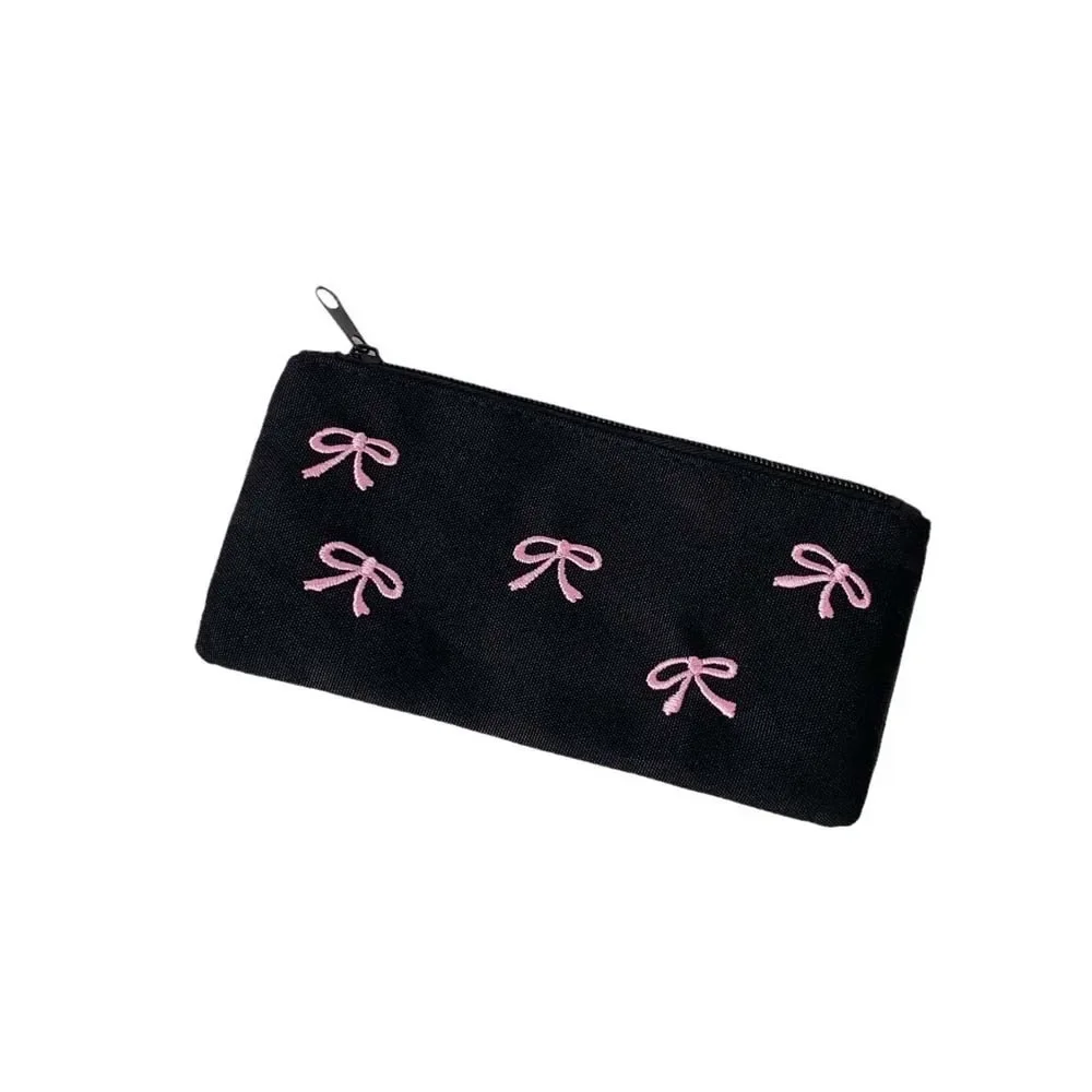 

Косметичка для канцелярии чернo-розовая тканевая