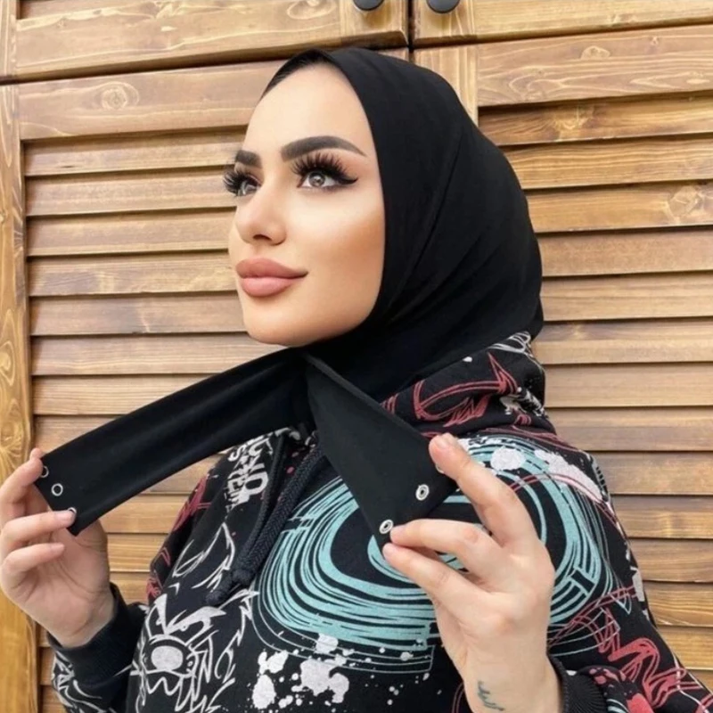 

Мусульманская Флейта с полным покрытием, Женский мягкий хиджаб с застежкой, однотонный тюрбан на пуговицах, модные мусульманские шали, шапк...