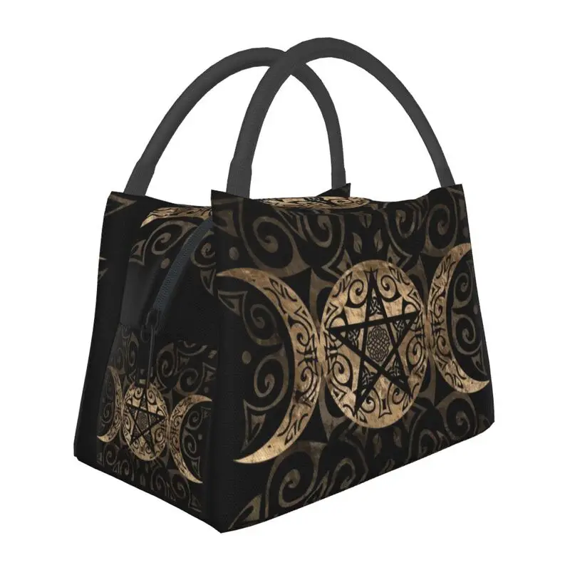 

Triple Moon Goddess Pentagram Thermal Insulated Lunch Bag Pagan Wiccan Portable Lunch Container for Outdoor Picnic Meal Food Box
