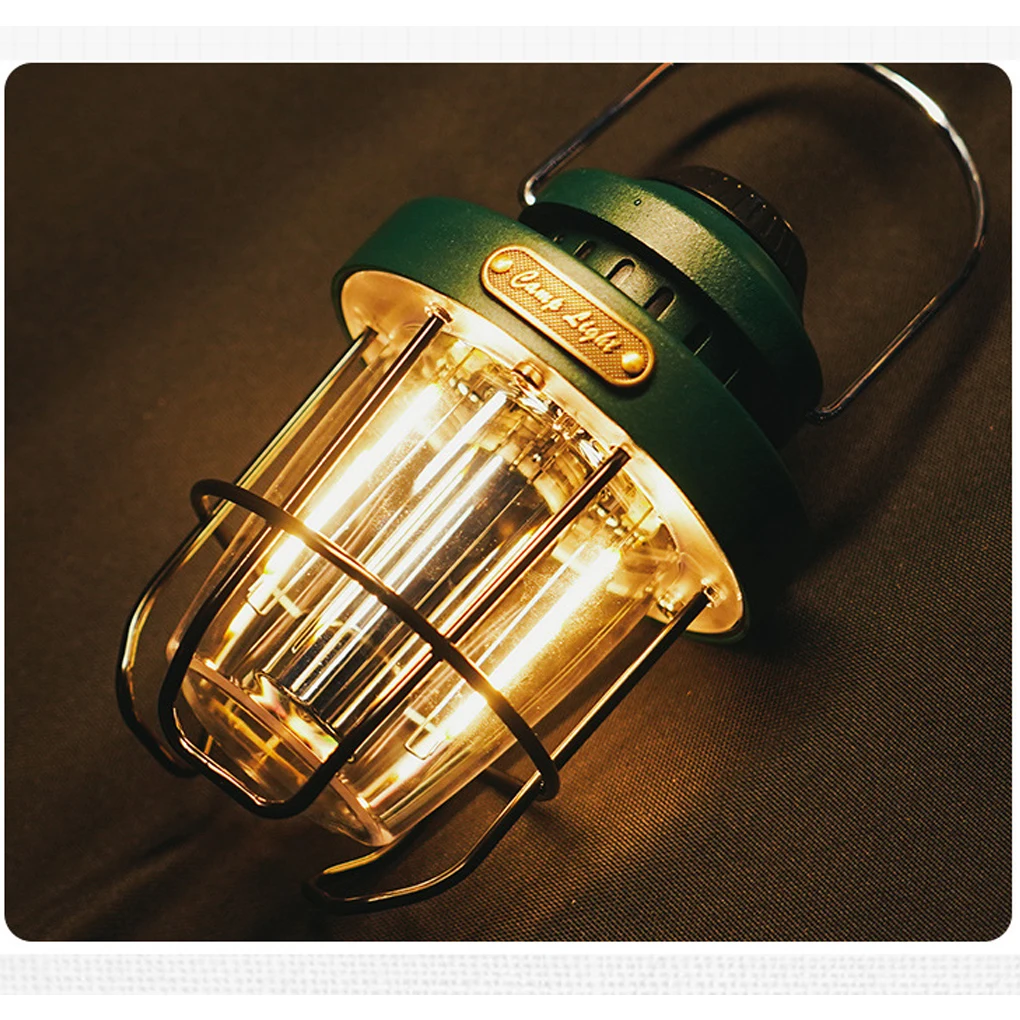 

LED Camping Light Portable Retro Lantern Lights Eye Protection Type-C Rechargeable Lamp Hiking Decoration Green