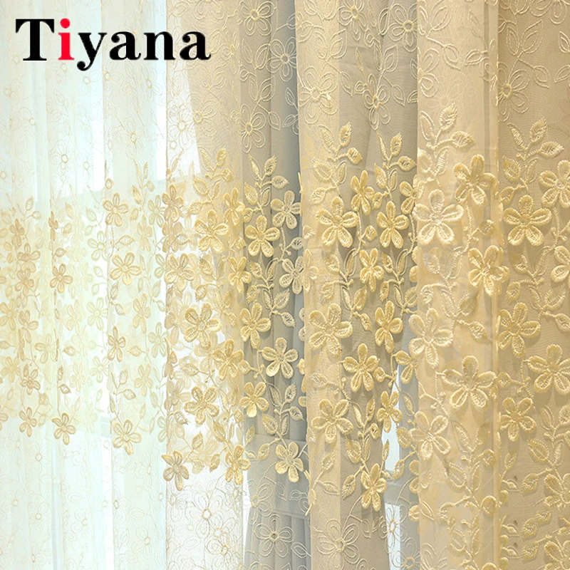 

French Pastoral White Flower Embossed Embroidery Sheer Lace Tulle Bedroom Curtains For Living Room Balcony Window Drapes Cortina