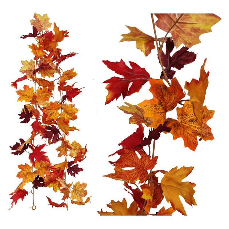 Autumn Artificial Maple Leaves Hanging Garland Thanksgiving Halloween Fireplace Christmas Home Table Decoration Vine Fake Plants