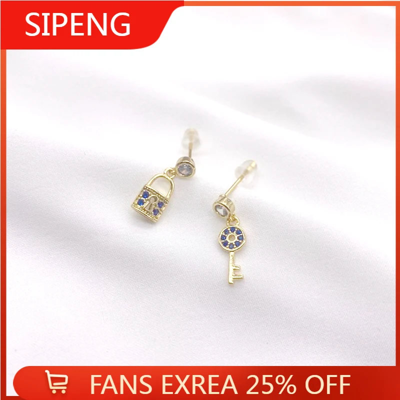 

Korean Fashion Zircon Gold Color Lock Key Earrings for Women Drop Pendant Simple Girl Earrings 2022 Jewelry Gift