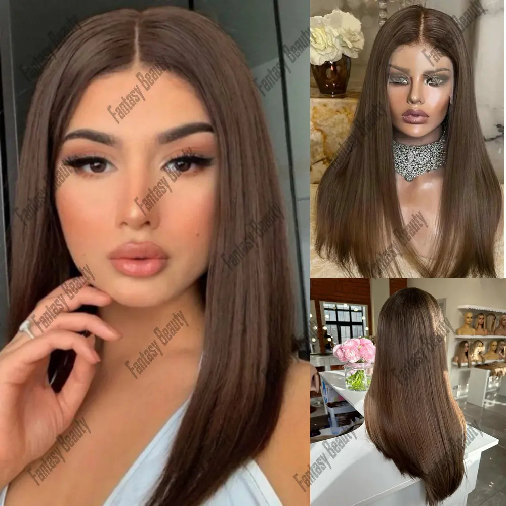 Натуральные волосы коричневые шелковистые прямые парики на полной сетке 100%
