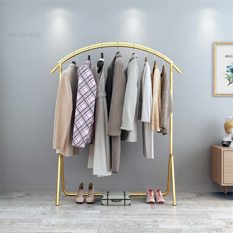 

Nordic Floor Coat Racks Light Luxury Indoor Wrought Iron Clothes Rack Simple Bedroom Clothes Hanger Clothing Store Display Rack