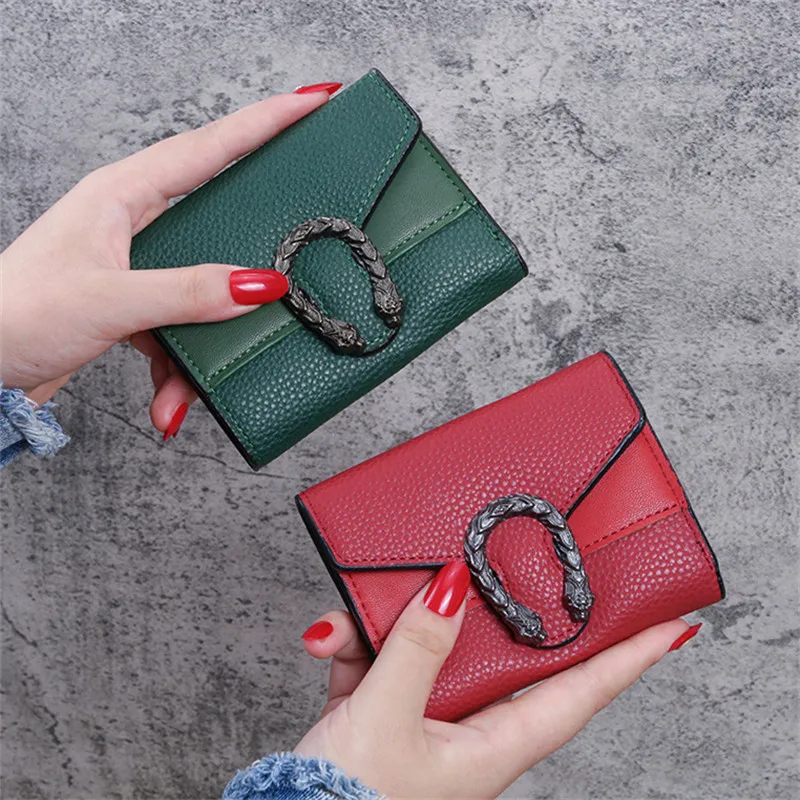 

Solid Leather Stitche Women Wallet Three Fold Short Coin Purse Lady Notecase Pocket Button Card Holder Female Money Bag 2022 New