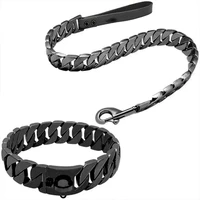 black strong dog collar with metal dogs leash stainless steel dog necklace for small big dogs walking traning product