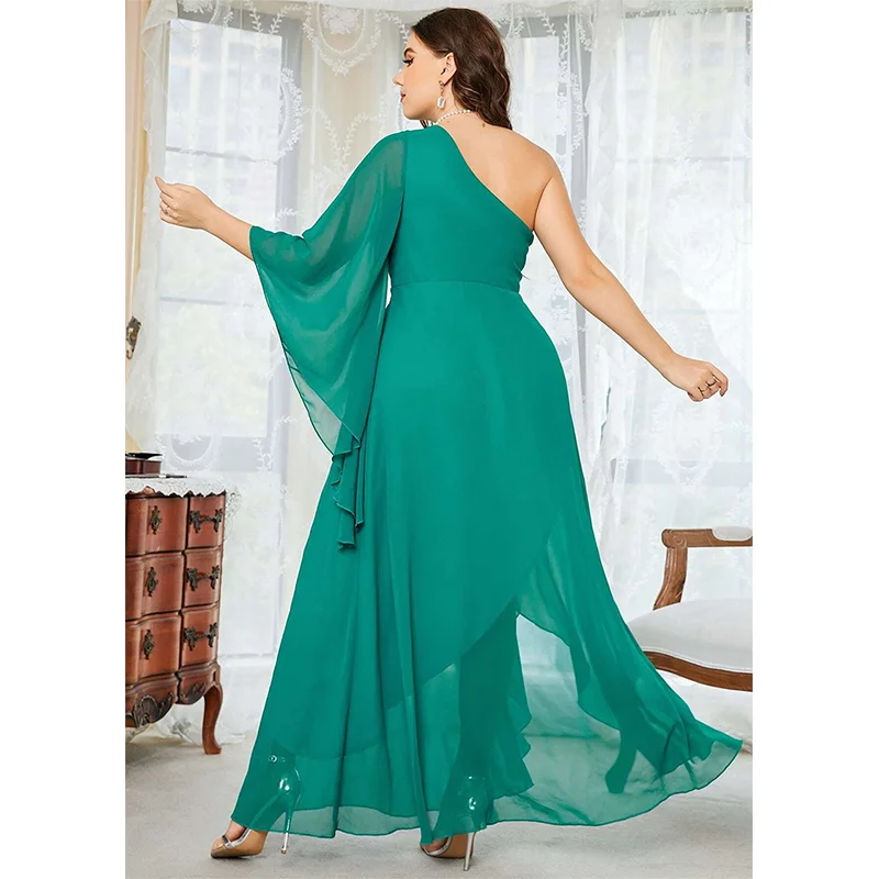 2023 Plus Size Diagonal Neck Dress Wedding Luxury V Neck Lace Plus Size Dress Women Summer Mid Length Ruffle Maxi Dress
