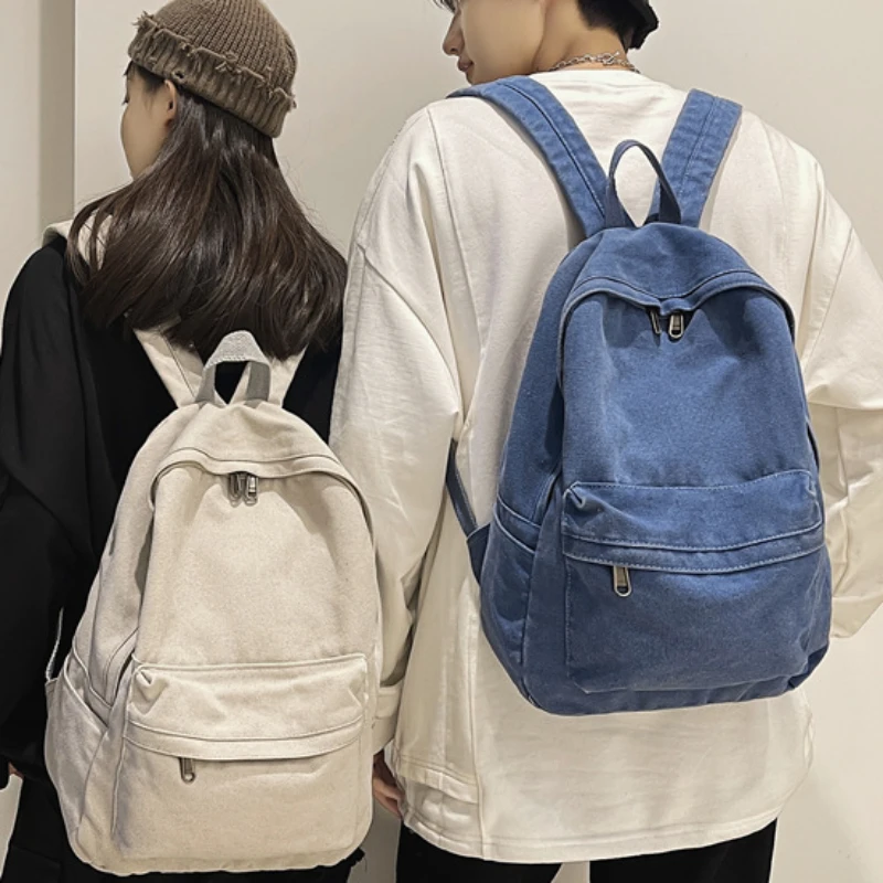 

Japanese Multi-functional Unisex Backpack Simple and Lazy Feng Shui Washed Denim Backpack Large Capacity Student Canvas Backpack