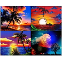 chenistory diy painting by number seaside dusk scenery art drawing on canvas gift pictures by numbers coconut tree kits home dec