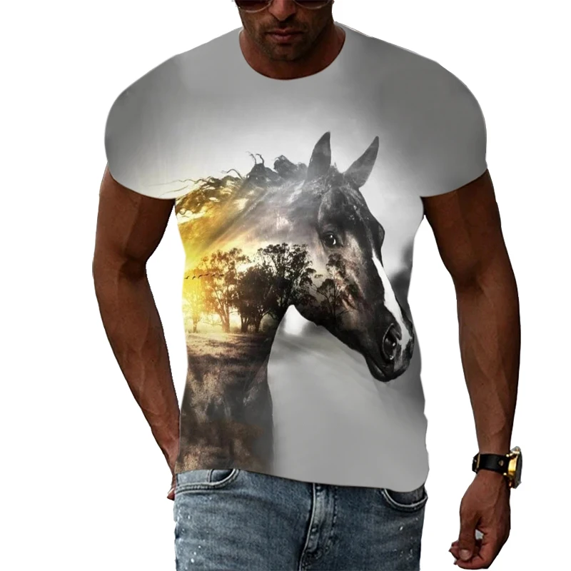 

New 3D Animal Horse Graphic T Shirts For Men Summer Casual Hip Hop Harajuku Style Shirt Fashion Printed Trendyol Funny Man Store