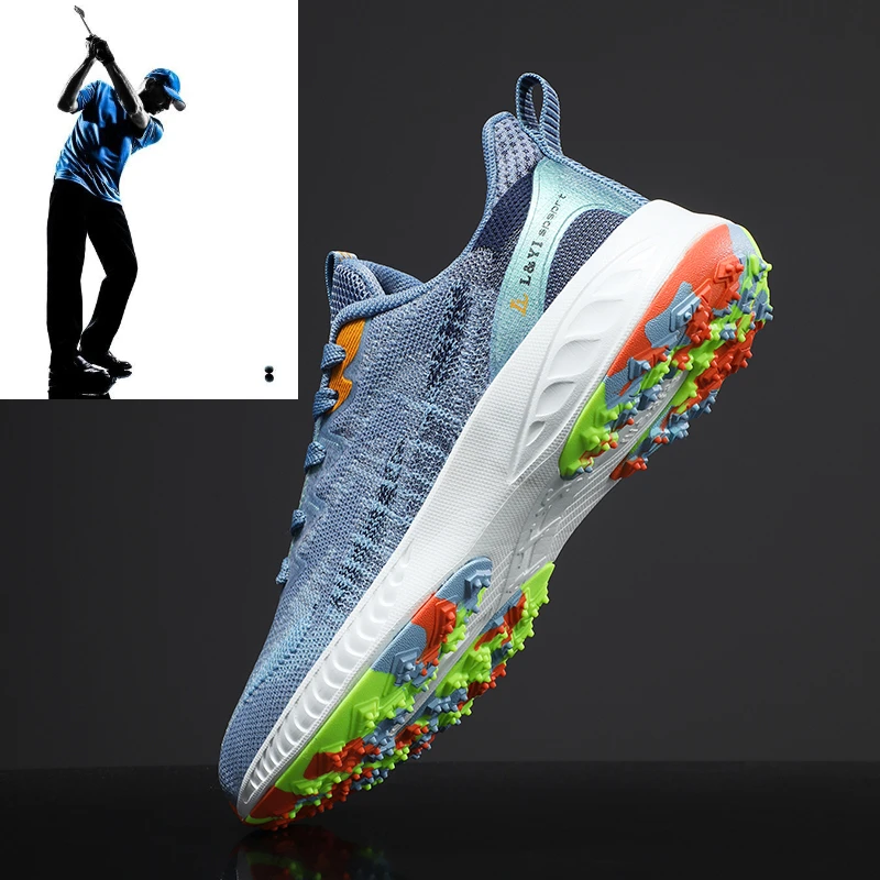 Brand New Men's Golf Shoes Blue Black Comfortable Golf Sneakers Men's Lightweight Walking Sneakers Mesh Breathable Golf