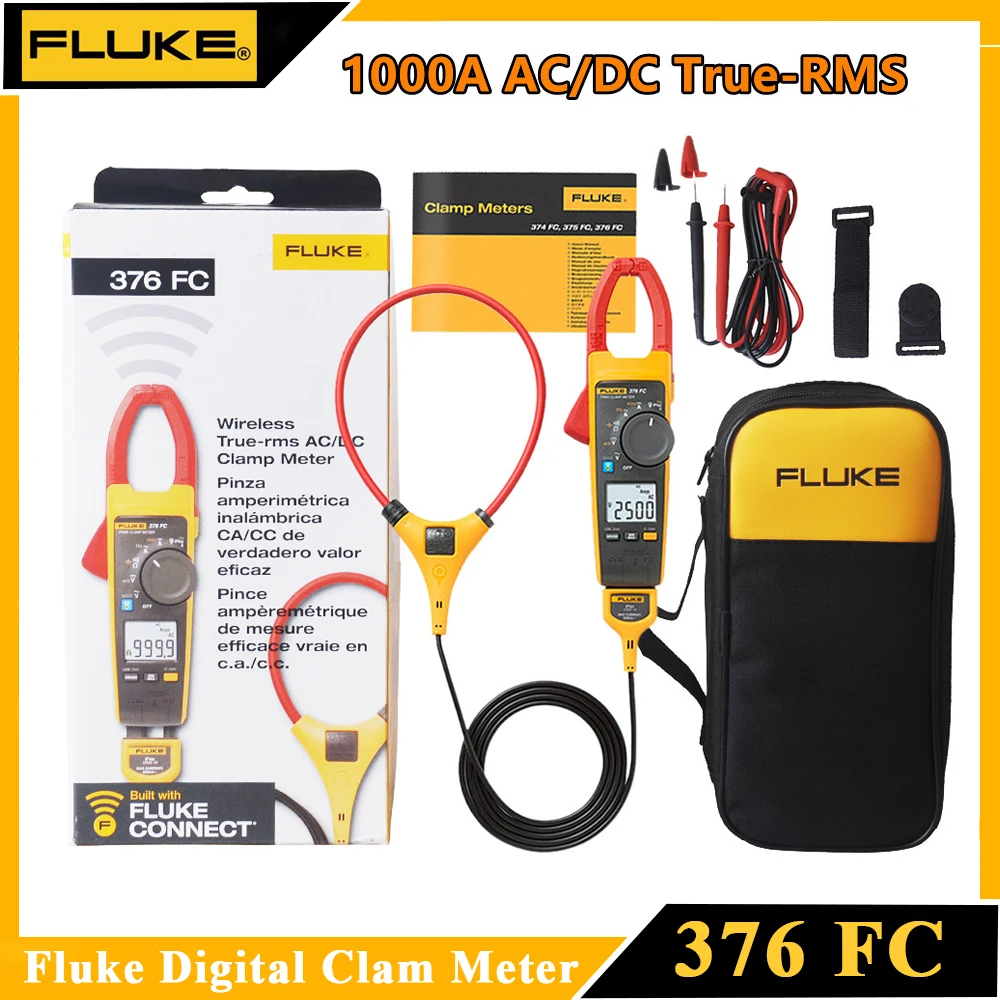 Fluke 376 FC 1000A AC/DC True RMS Clamp Pliers Digital Meter 1000V Voltage Current Tester with IFlex Insulated Starter Kit