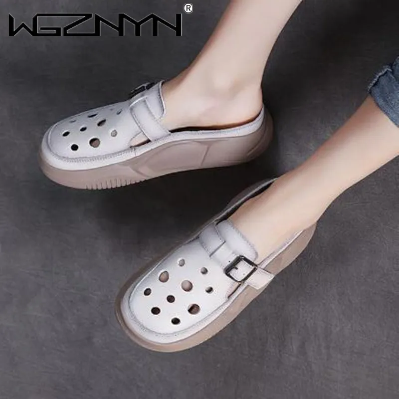 

Summer Handmade Retro Wedge Shoes Women Hollow Slippers Solid Color Casual Ladies Buckle Strap Fashion Female Sandalias Mujer