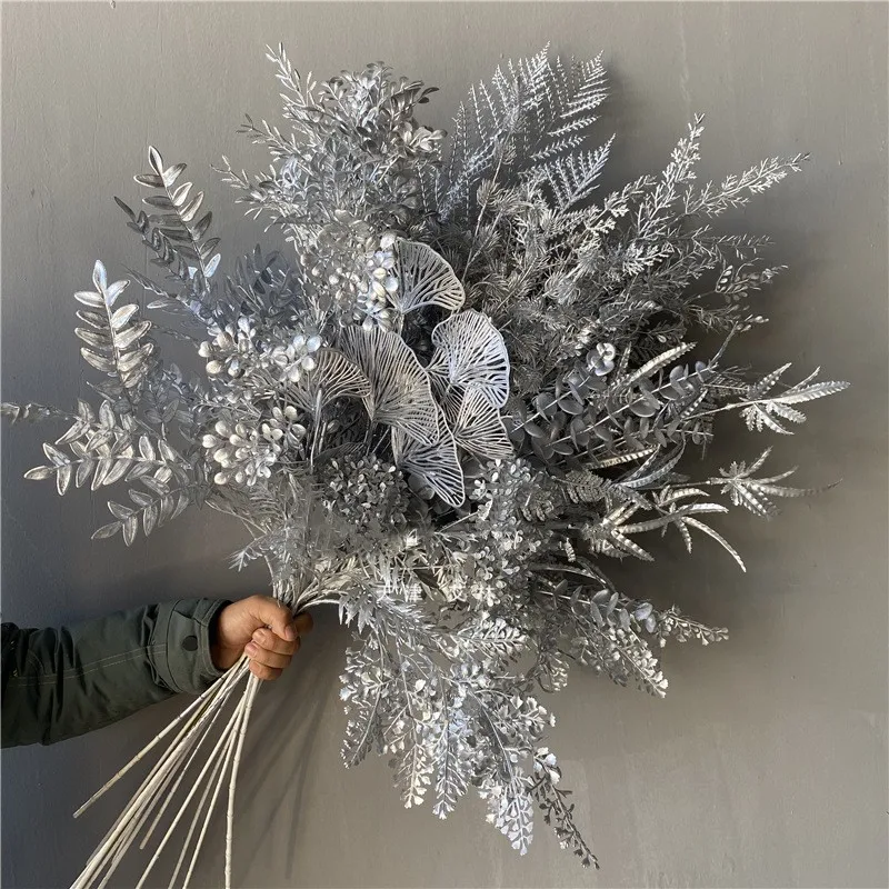 

1 PC Wedding Decoration Silver Artificial Flower Artificial Plants DIY Birthday Party Home Decor Photographic Props Fake Flowers