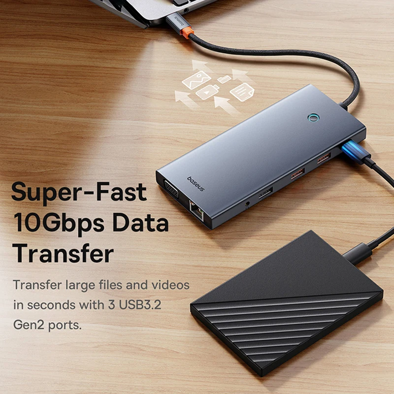 Адаптер-концентратор Baseus USB Type C — HDMI-совместимый 13-в-1 DP 4K 60 Гц 120 RJ45 VGA-конвертер PD
