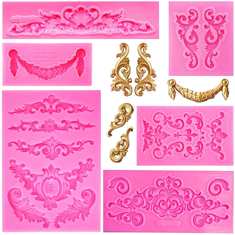 

Embossed Lace Mold Fondant Silicone Mold Baroque Style Mold 3D Engraving Decoration Cup Cake Decoration Tools Resin Mold