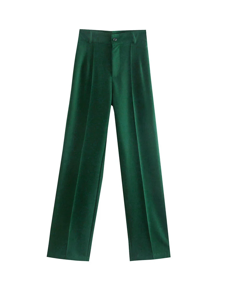 

ZA New Women Chic Fashion Office Wear Straight Pants Vintage High Waist Zipper Fly Female Trousers Mujer