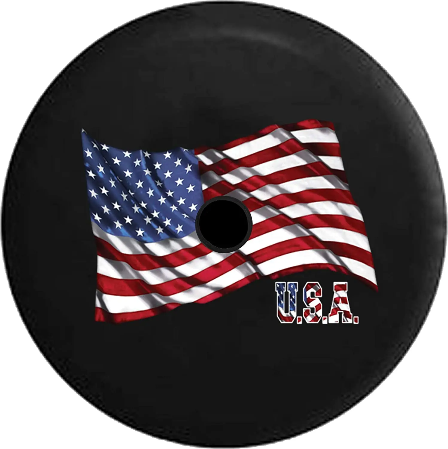 

JL Spare Tire Cover Waving United States American Flag USA Spare Tire Cover with Backup Camera Hole BUC (Fits: JL Accessories 20