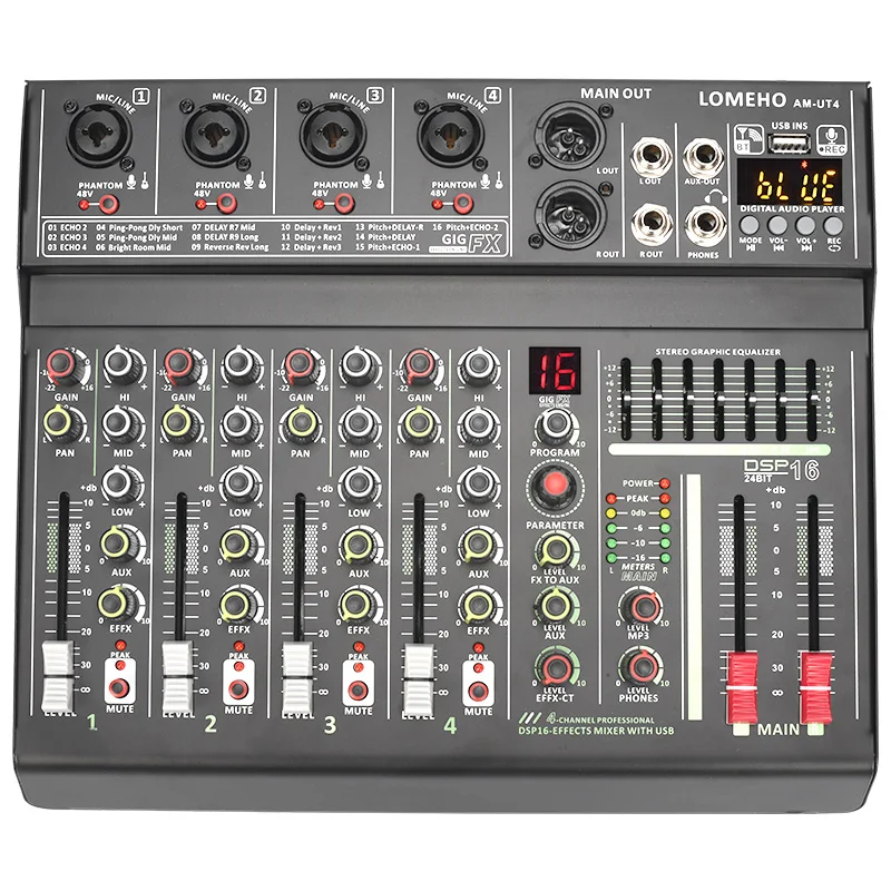 Микшерная консоль LOMEHO 7 Band EQ DJ канал бесшумный аудио миксер 16 эффектов 70 мм