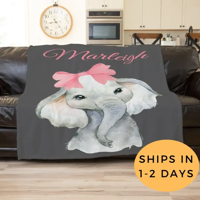 

Personalized Elephant Blanket, Custom Blanket For Kids, Elephant Blanket For Adults, Housewarming Gift, Elephant Baby Shower Gif