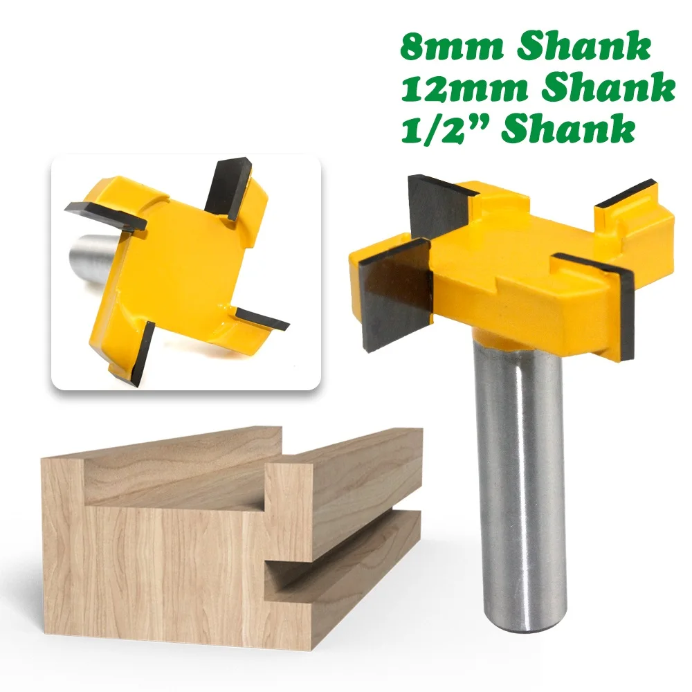 

1pc 4 Edge T Type Slotting Cutter Woodworking Tool Router Bits For Wood Industrial Grade Milling Cutter Slotting