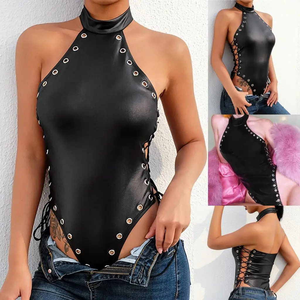

Clothes Fashion Women Sexy Rivet One-Piece Blackless Bodysuit Jumpsuit Teddy Lingerie