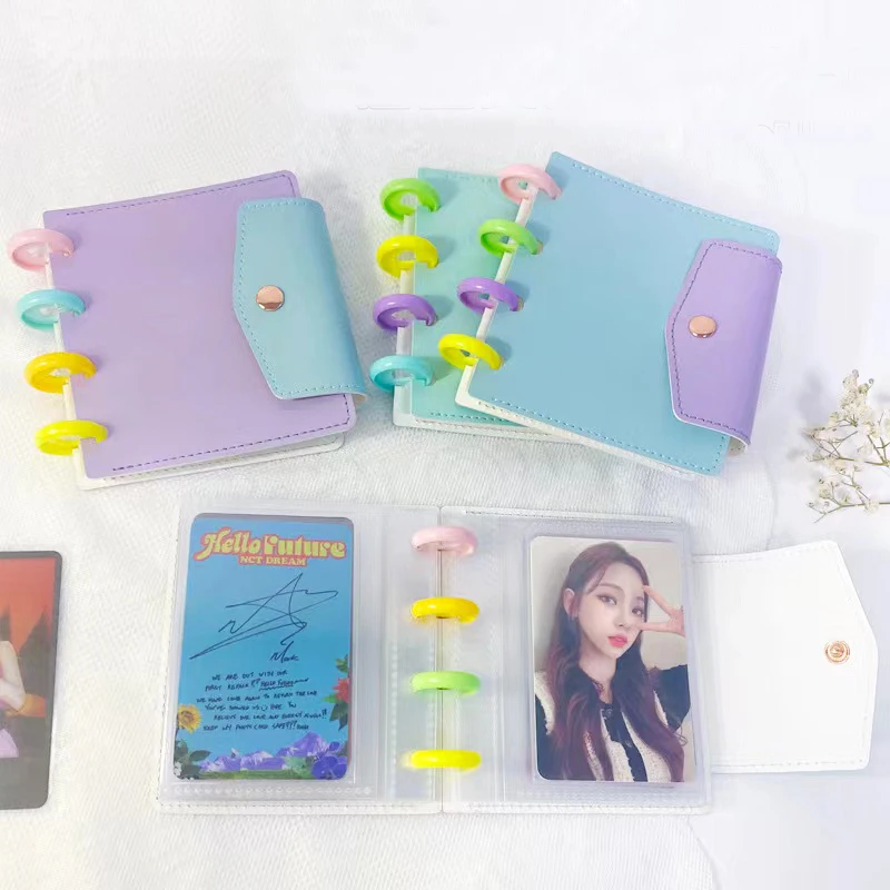 

Macaron Color PU 3 incn Kpop Photocards Album Collect Book Star Idol Chaser Album snap button design Small Card Storage Album