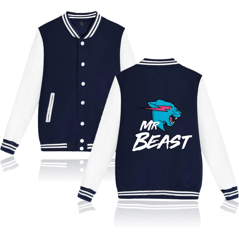 

Mr Beast Varsity Baseball Bomber Jacket Men Women Hip Hop Harajuku Jackets Boys Girls Single Breasted Loose Coats